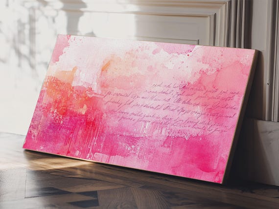 Abstract Pink Writing Framed Print Light Pink Wall Art Chinoiserie Whimsical Decor Rustic Wall Art Horizontal Gift Idea