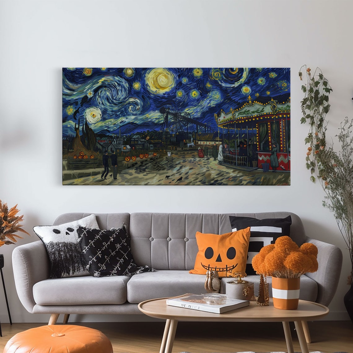 Spooky Haunted Carnival Framed Print Starry Night Inspired Spooky Season Wall Art Halloween Prop - Image 5