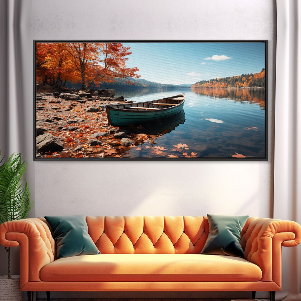 Pacific Northwest Lake With Canoe, Fall Photo Print - Image 4