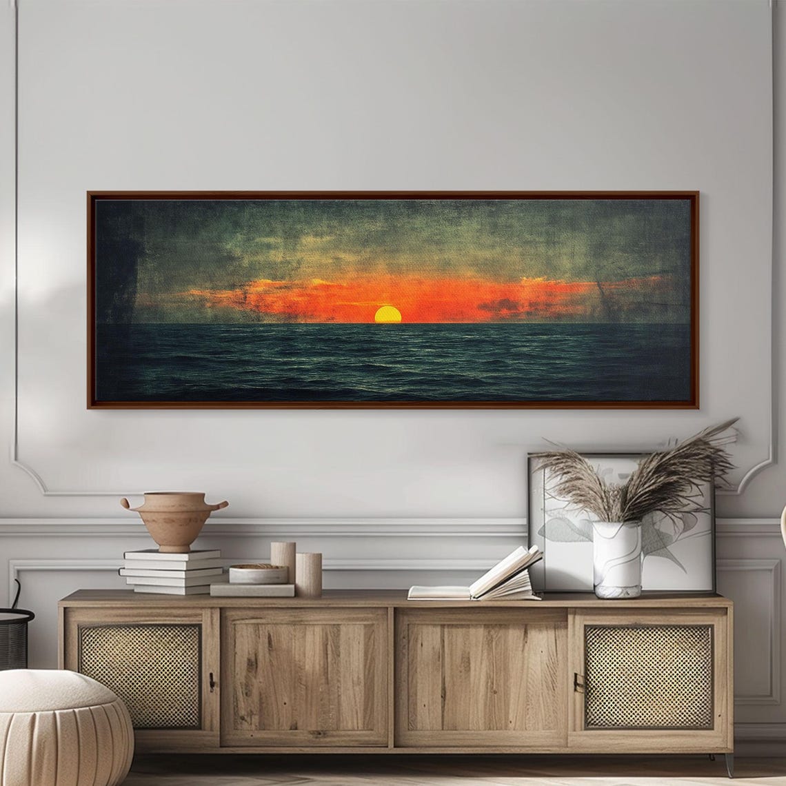 The Sea Radiant Sunset Panoramic Ocean Yellow Sun Dark Clouds Print - Image 4