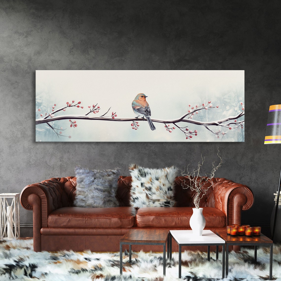 Robin Bird On Snowy Berry Branch Watercolor Bird Wall Art Print - Image 3