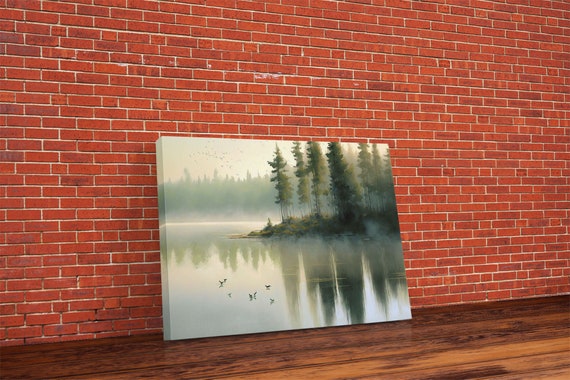 Misty Morning Sunset Over A Oregon Lake Framed Print Beautiful Nature Landscape Art Boho Minimalist Farmhouse Wall Decor