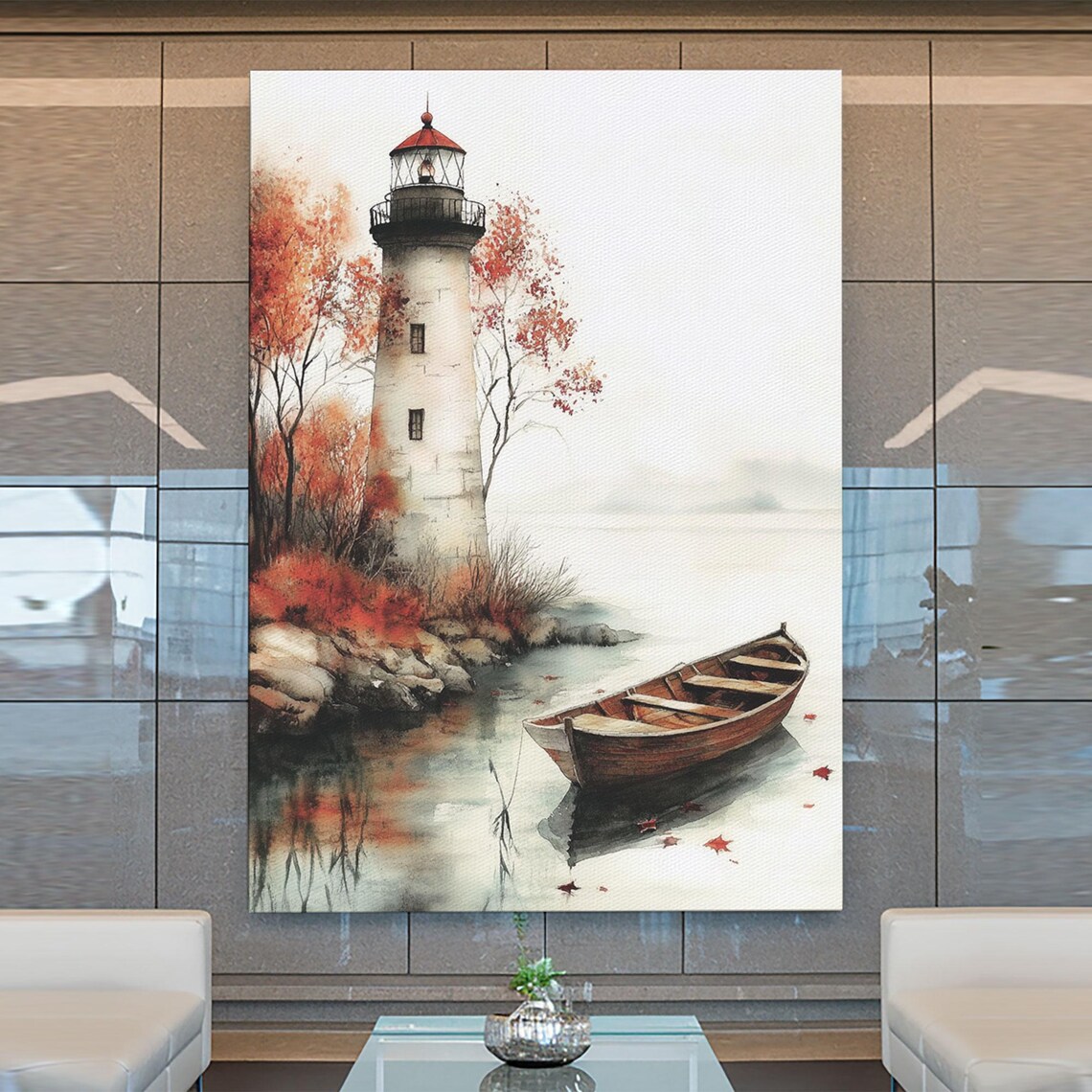 Lighthouse In The Fall, Boho Minimalist Art Print - Image 2