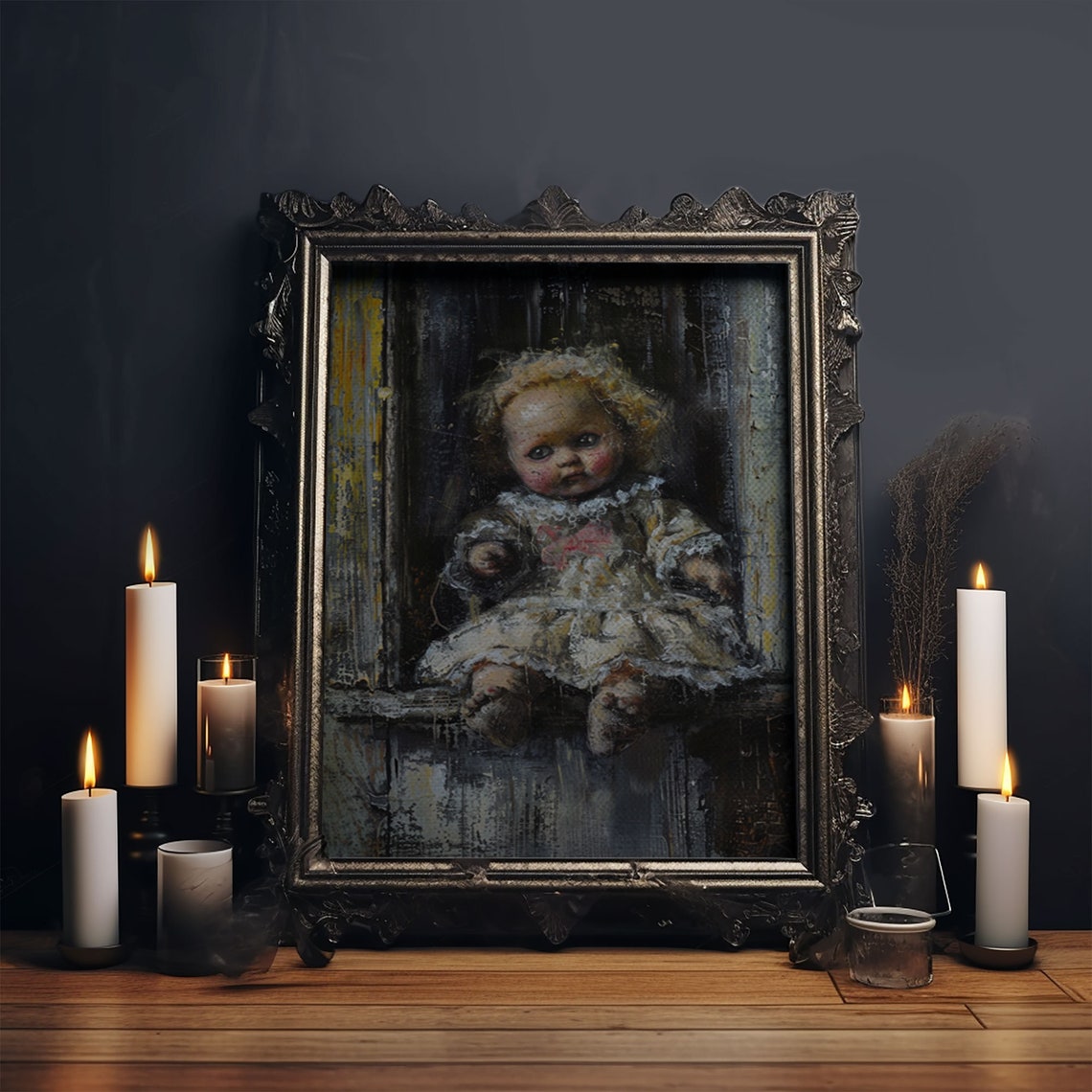 Creepy Vintage Doll Blonde Curls Dark Victorian Doll Art Poster - Image 5
