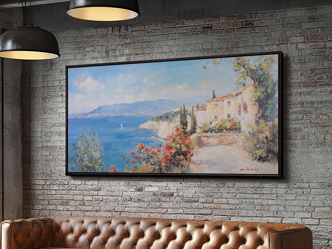 Italian Seaside Village Oil Painting Travel Poster - Image 3