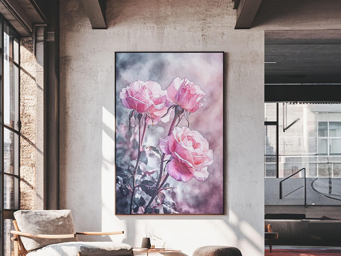 Pink Rose Watercolor Bloom Romantic Garden Floral Wall Art Poster - Image 5