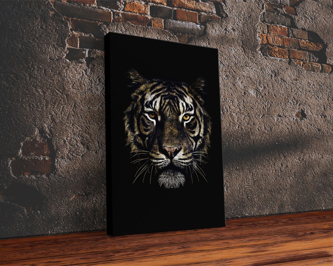 Tiger Face Close Up Golden Eyes Black Background Wildlife Big Cat Poster - Image 2
