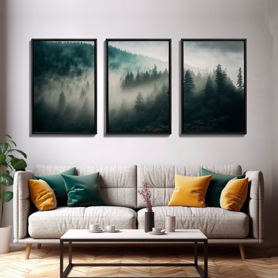 Misty Forest Foggy Landscape Farmhouse Art Print - Image 3