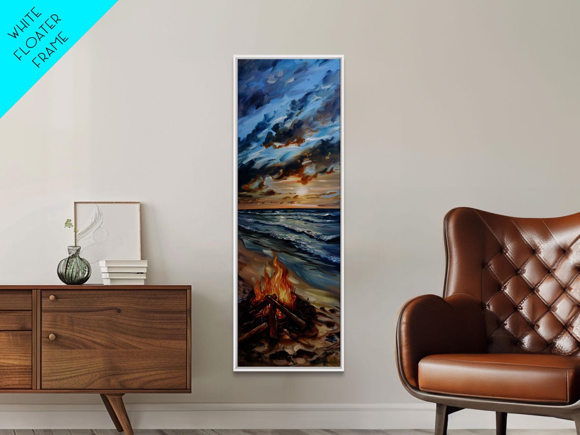Beach Bonfire At Sunset Over Ocean Waves Cozy Seaside Evening Poster - Image 4