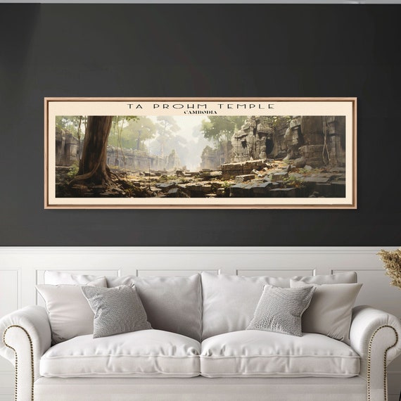 Ta Prohm Temple Combodia Art Framed Print Travel Poster Panoramic Wall Art Home Decor Gift For Travel Lover Wall Hanging