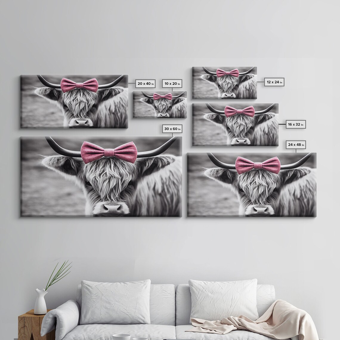 Highland Cattle Black & White Art Print, Rustic Cow - Image 2