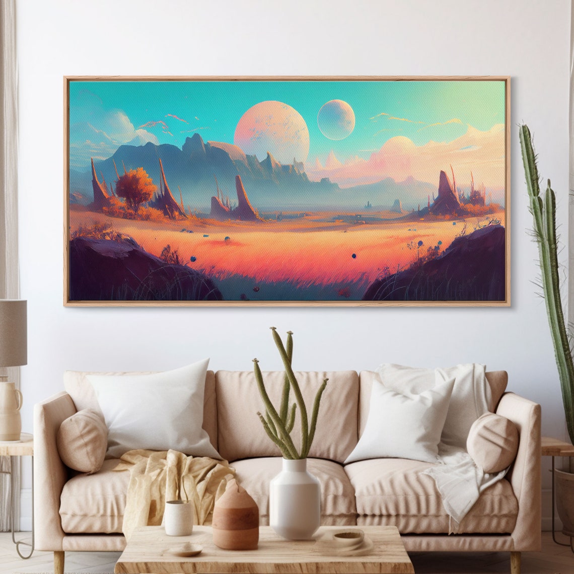 Twin Moons Alien Planet Sci Fi Landscape Fantasy Art Panoramic Poster - Image 3