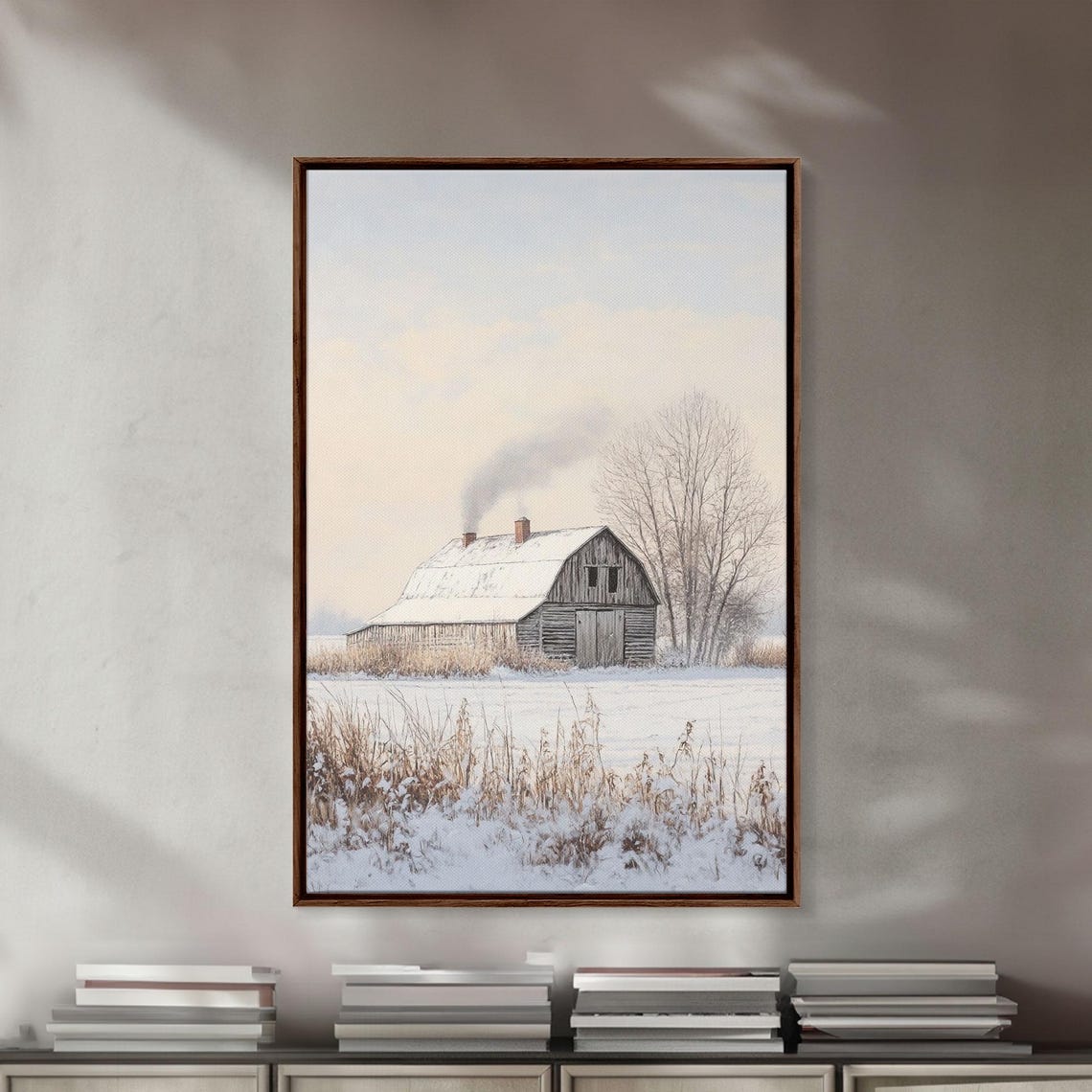 Rustic Old Barn Snowy Field Winter Dusk Minimalist Country Art Poster - Image 5