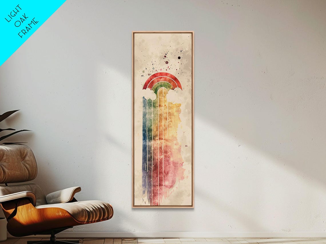 Vintage Inspired Rainbow Waterfall Ukiyo E Art Skinny Framed Print In Neutral Tones - Image 5