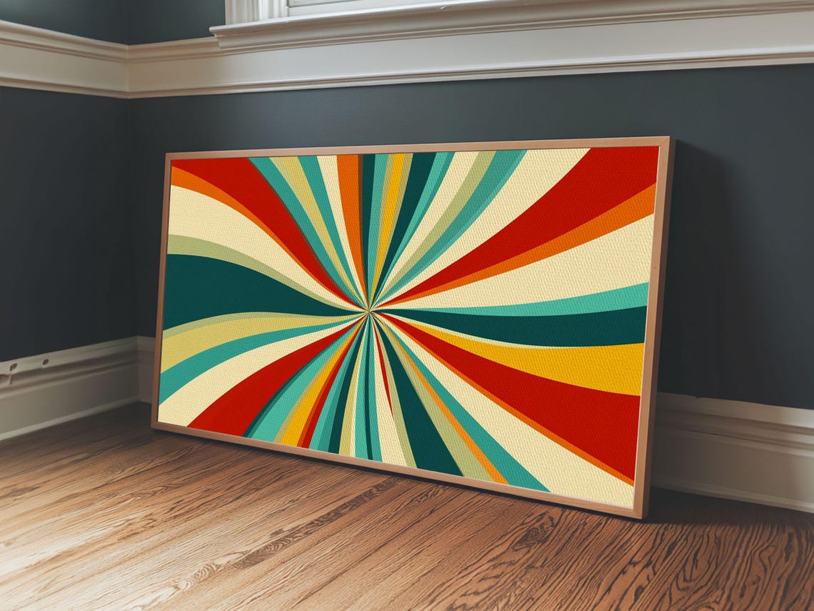 Horizontal Vertical Wall Art Framed Print Mid Century Modern Abstract Spiral Art Retro Minimalist Pastel Wall Art - Image 5