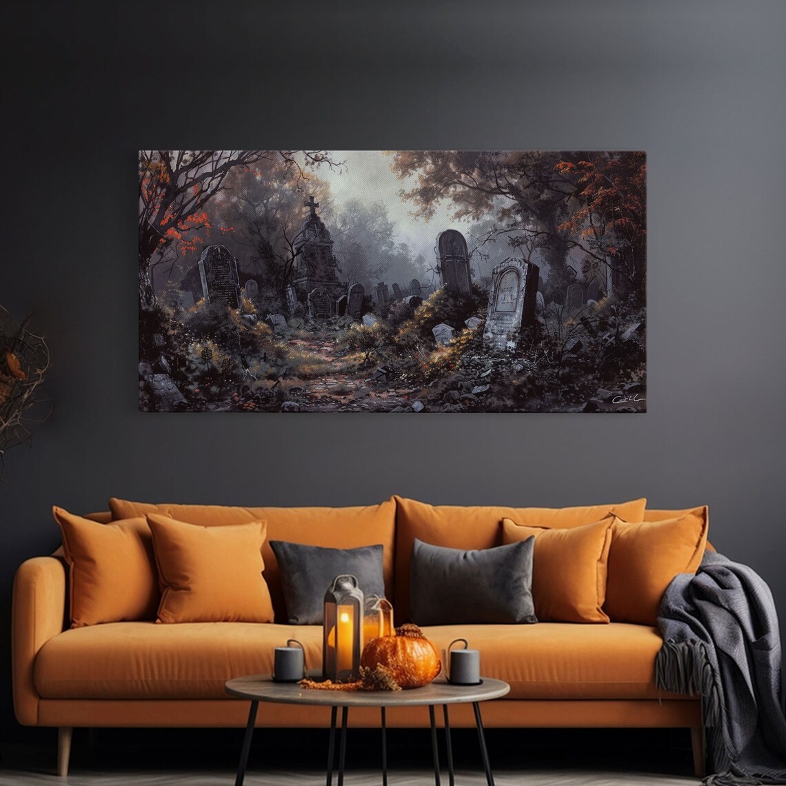 Haunted Cemetery Halloween Art Print, Spooky Decor - Image 3