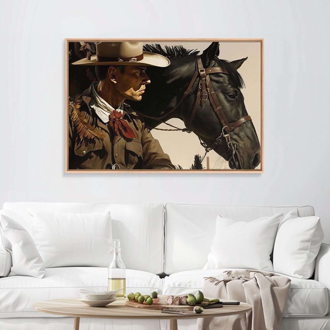 Cowboy With Black Horse Vintage Western Portrait Dramatic Sepia Print - Image 3