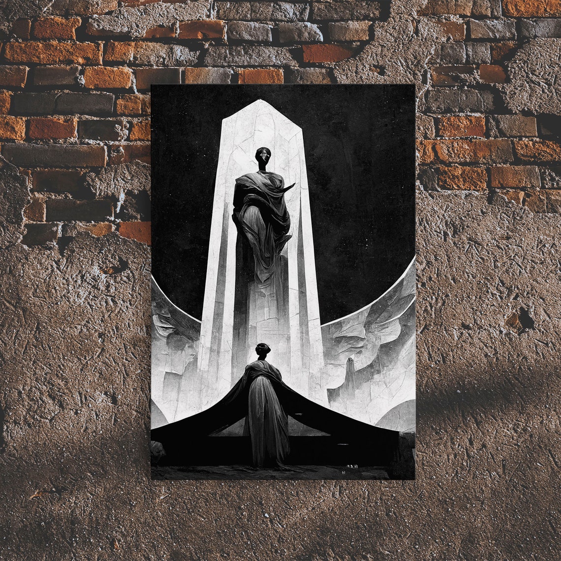 Black And White Art Deco Statue Obelisk Portal Minimalist Wall Poster - Image 3