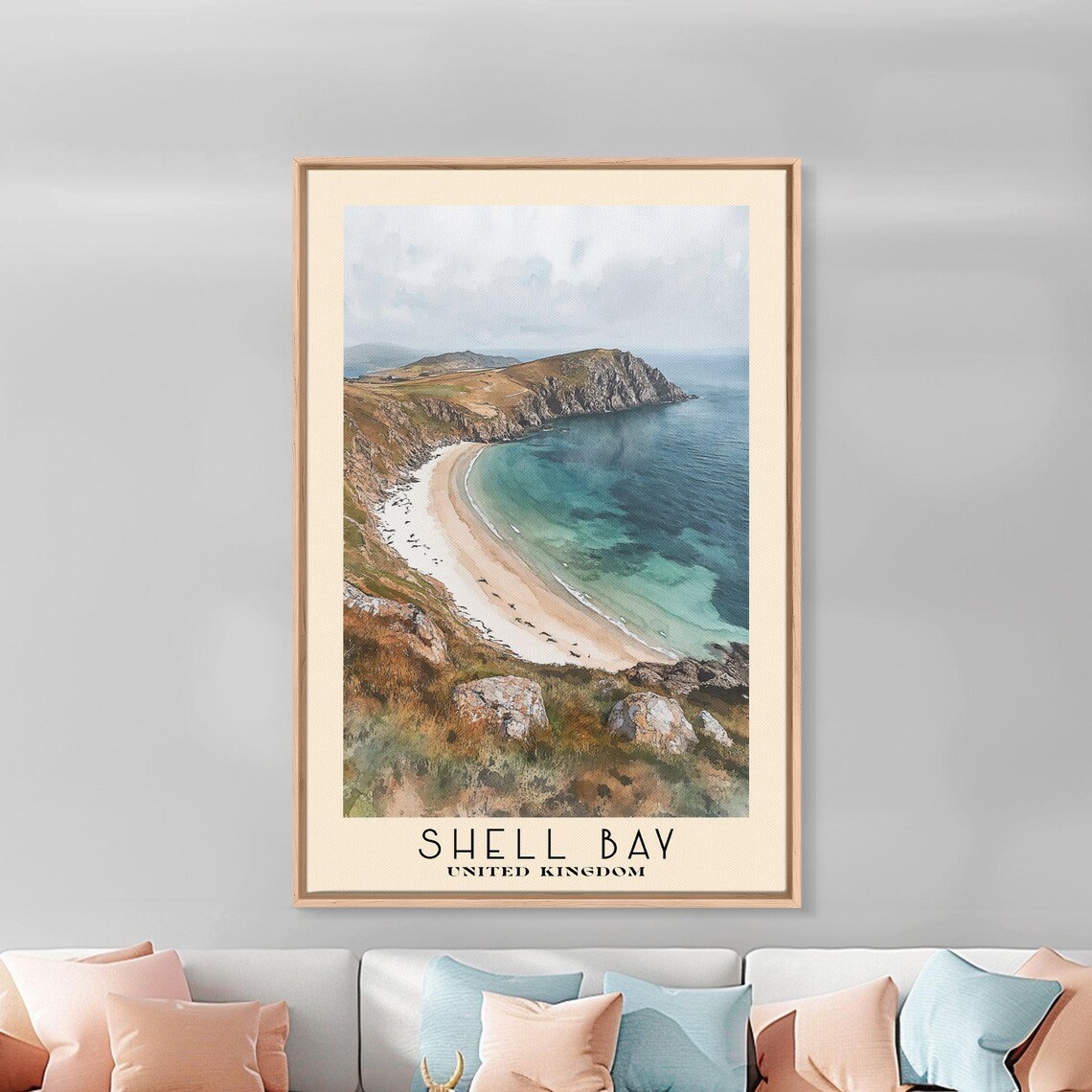 Shell Bay United Kingdom Cliff Coastline Curving Beach Turquoise Sea Poster - Image 2