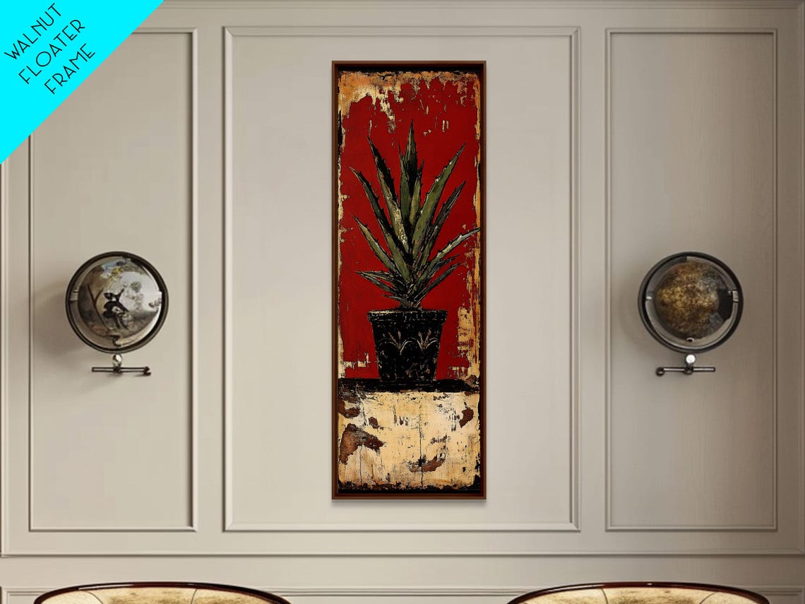 Agave Plant Black Pot Bold Red Rustic Southwest Botanical Wall Art - Image 2