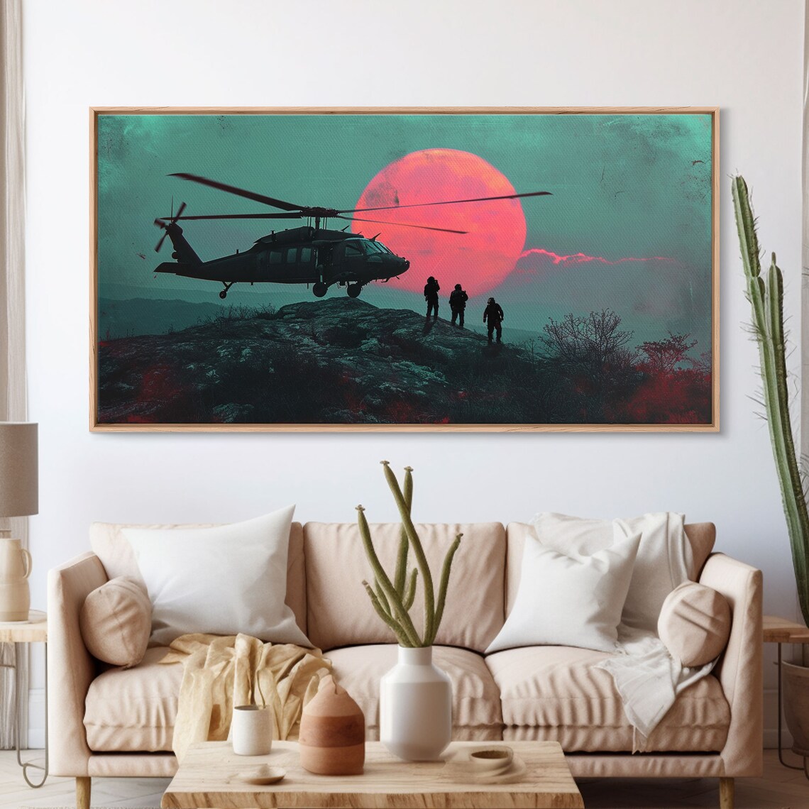 Blackhawk Helicopter Insertion at Sunset, Synthwave Poster - Image 3