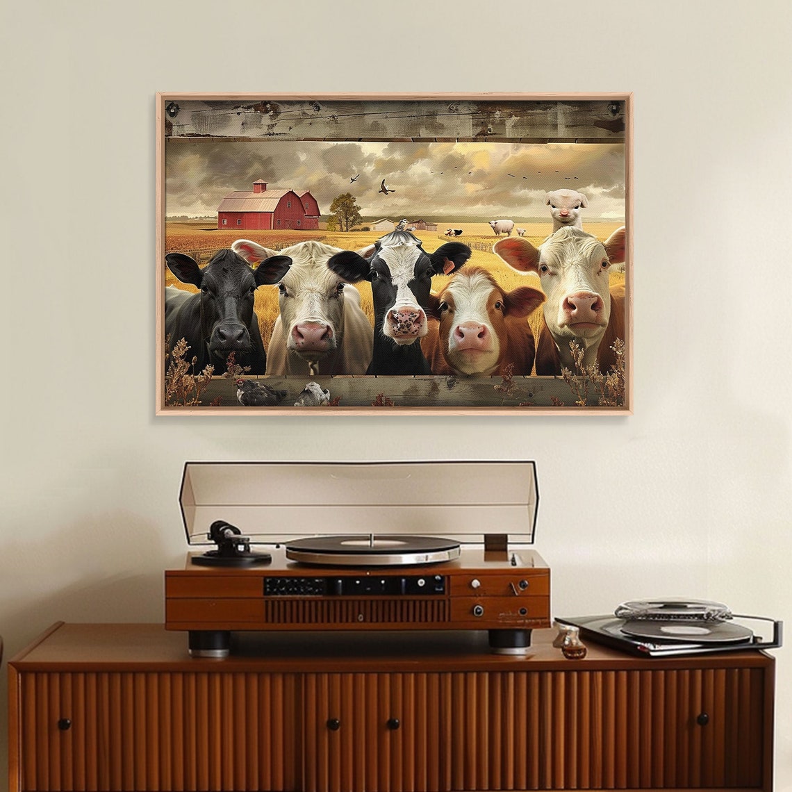 Funny Cows Over Fence Red Barn Cute Farm Animals Whimsical Art Poster - Image 5