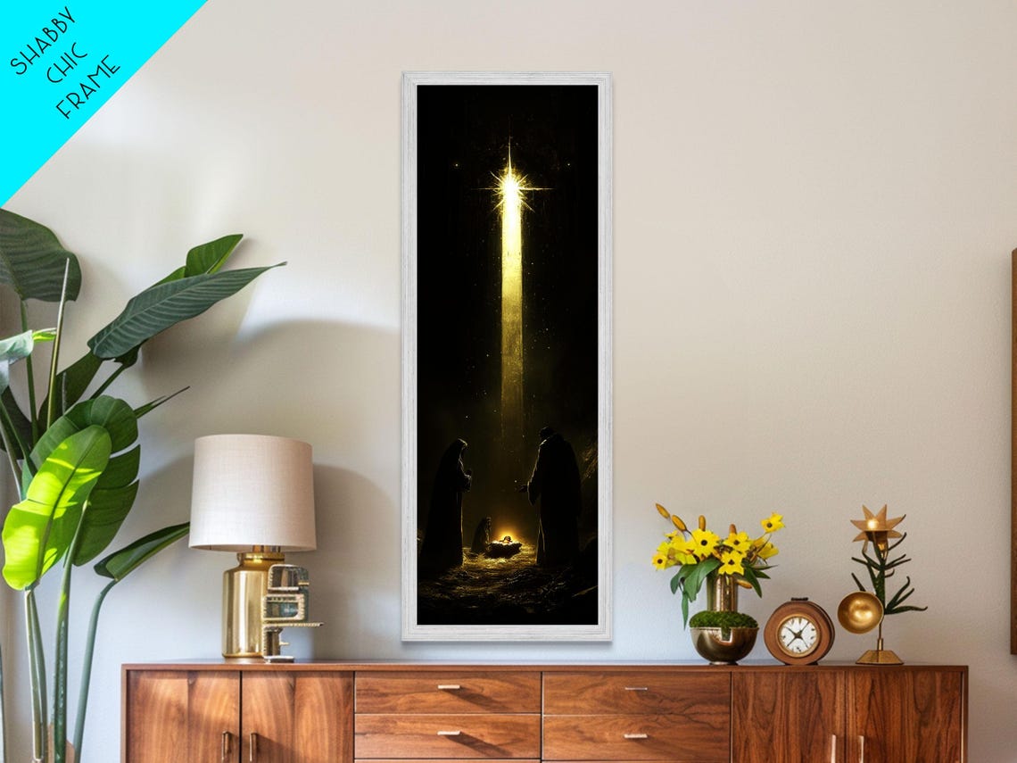 Nativity Scene Golden Starbeam Christmas Christian Painting Poster - Image 3