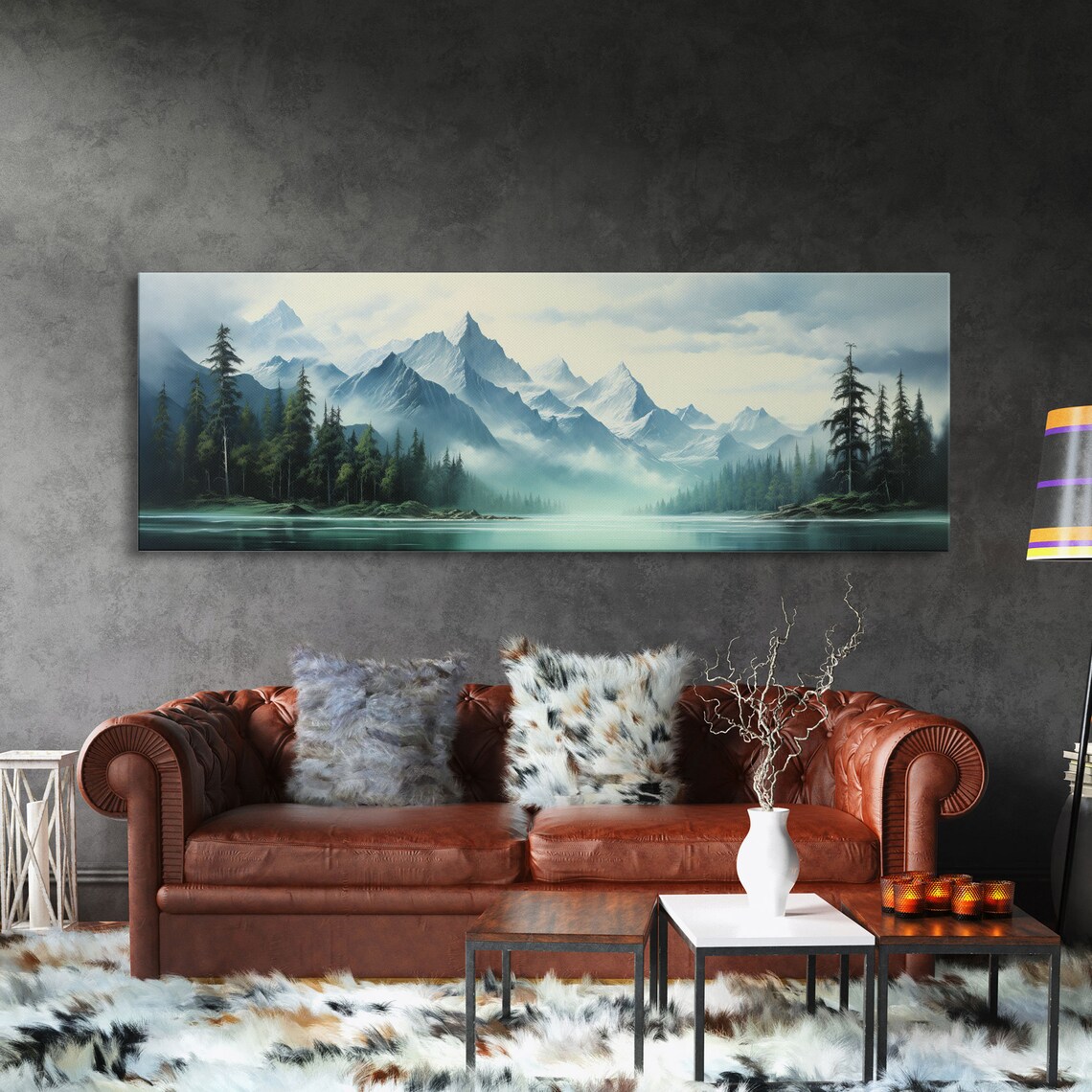 Mountain Lake Oil Landscape, Nature Art Print - Image 3