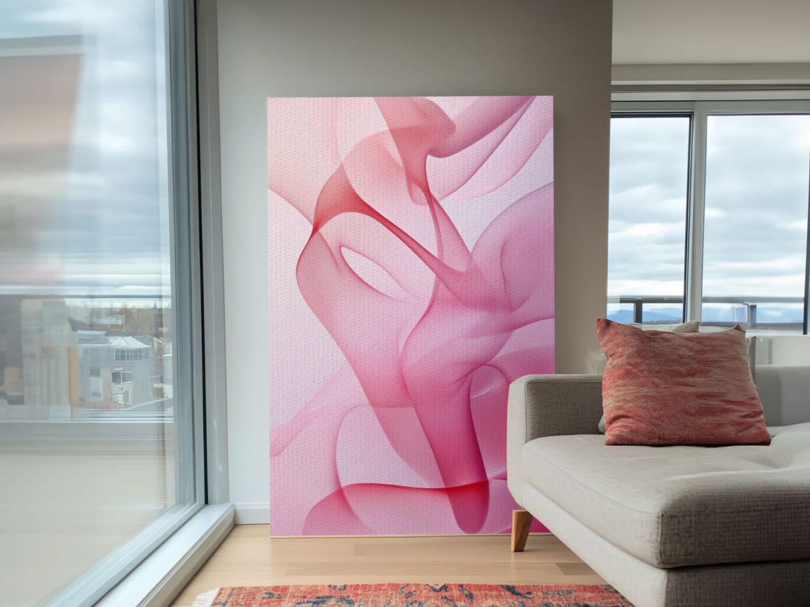 Soft Pink Abstract Flowing Lines Minimalist Modern Art Print - Image 3