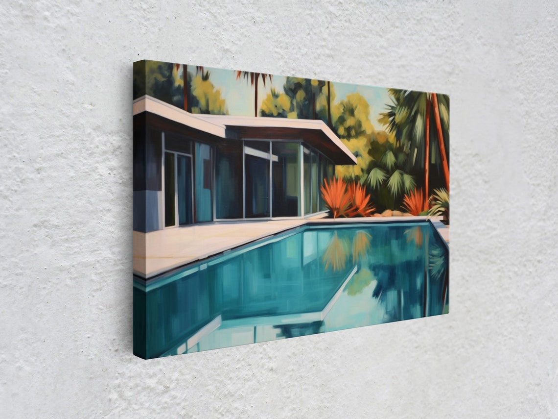 Mid Century Modern Wall Art Mid Century House Print Eames Era Retro Art Print Framed Wall Decor Mcm Architecture Study Wall Art - Image 2