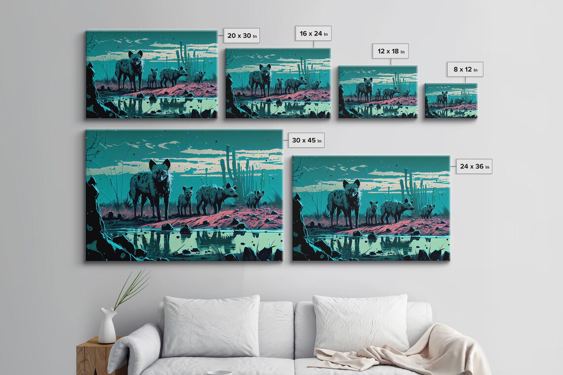 Hyenas At Midnight, Turquoise Vaporwave Art Print - Image 2