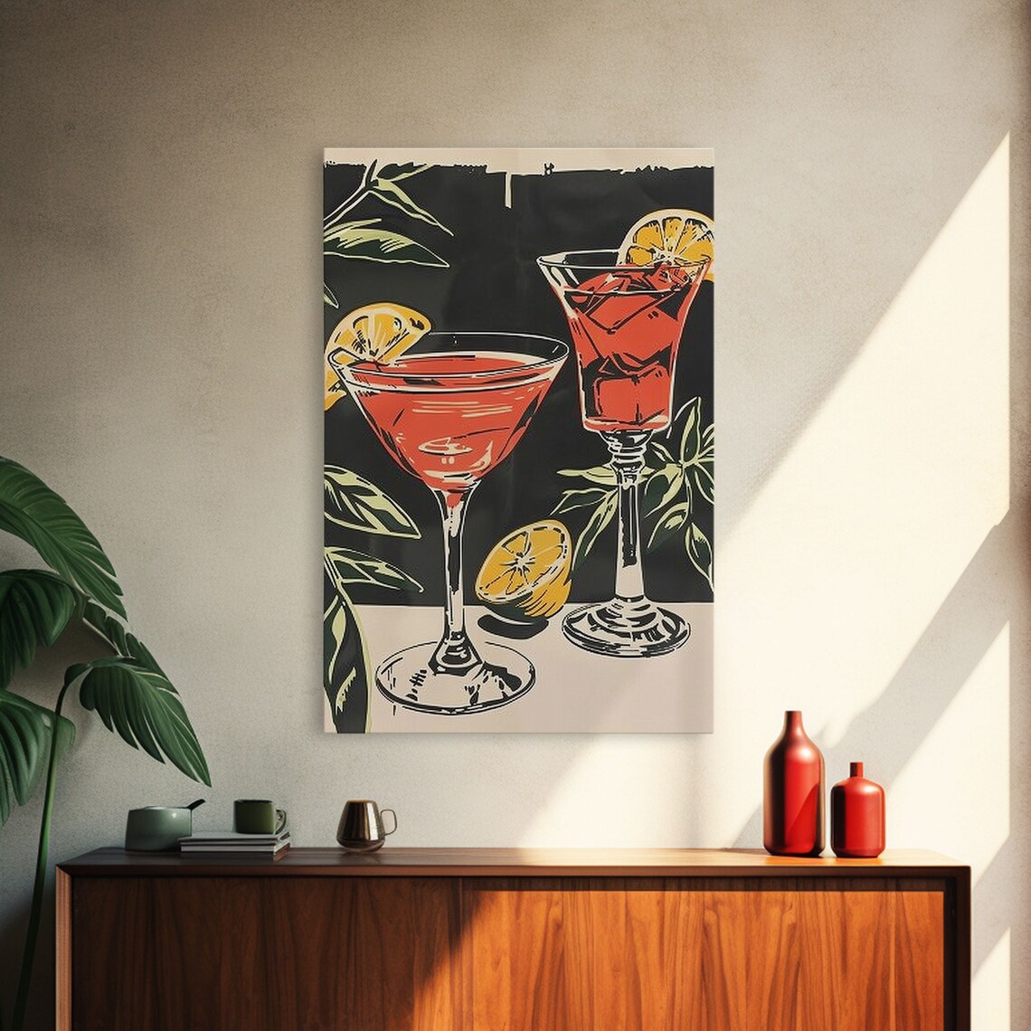Vintage Red Martini Cocktails Woodblock Style Framed Bar Art Poster - Image 4