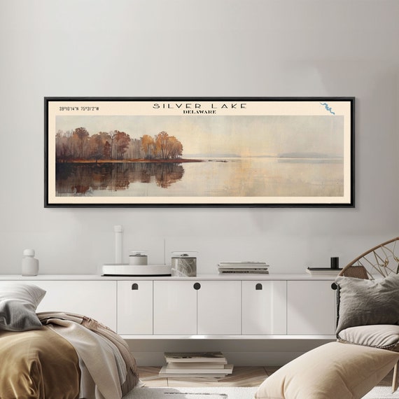 Silver Lake Delaware Panoramic Framed Print Lake House Decor Wall Art Travel Poster Serene Lake Painting Modern Art