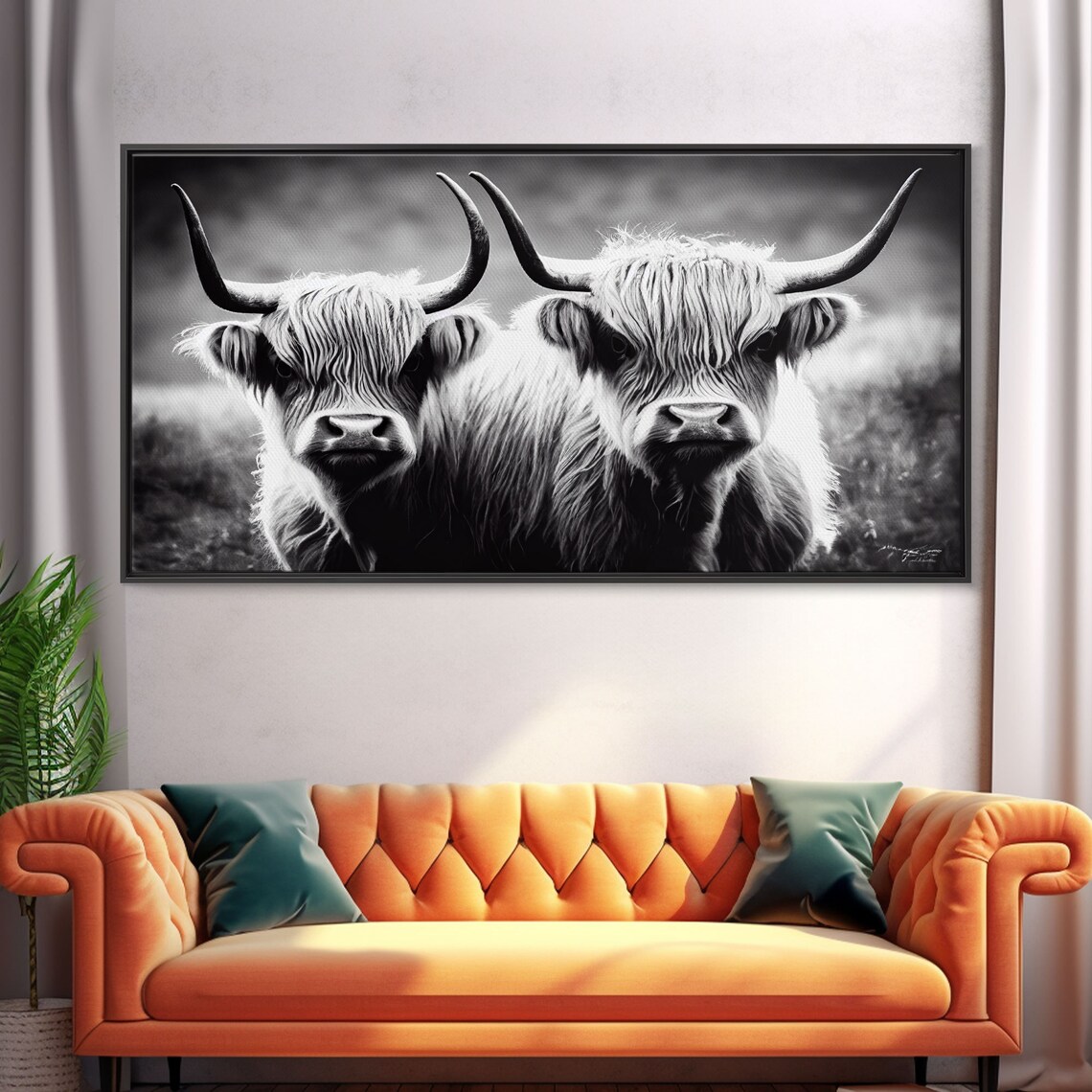 Highland Cow Farmhouse Living Room Art Print - Image 5