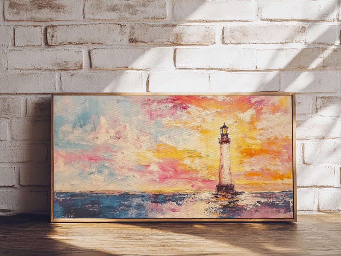 Nautical Seascapes Oil Painting Print Nautical Landscape Painting Beach Art Light House Painting Sunrise Oil Painting Print - Image 4