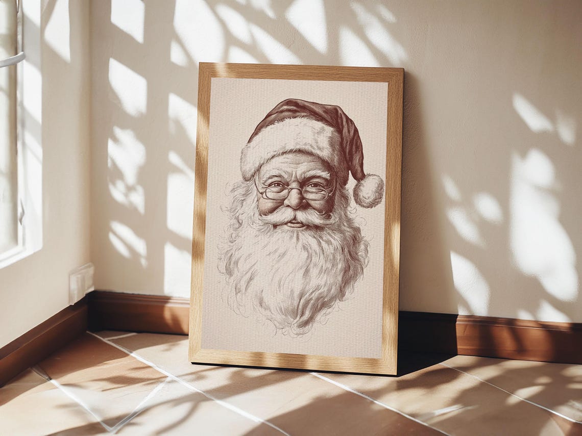 Vintage Santa Claus Portrait With Glasses Sepia Sketch Holiday Poster - Image 6