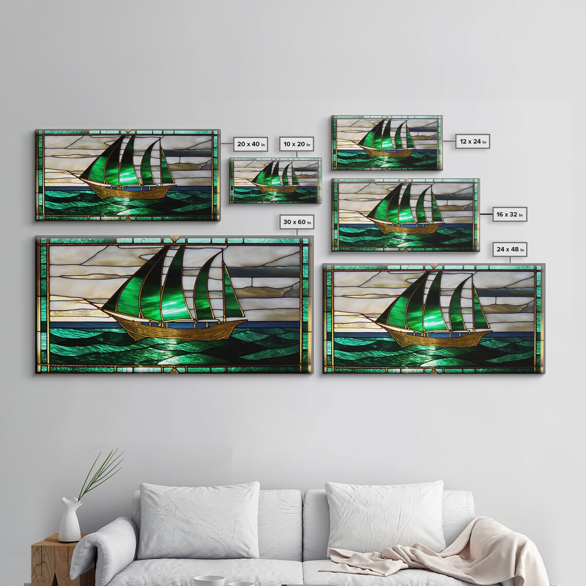 Emerald Green And Gold Sail Boat Art Print, Art Deco Vintage - Image 2