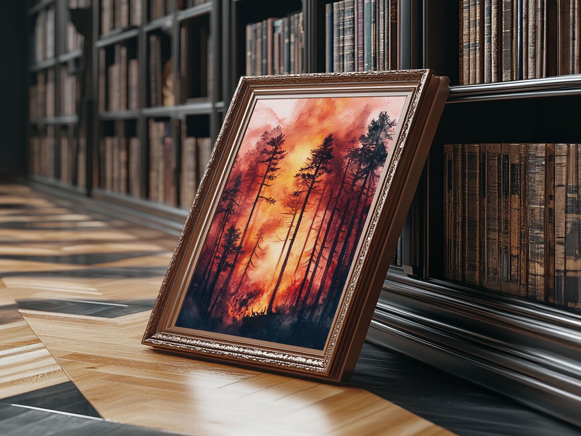 Forest Fire Watercolor Art Print, California Landscape - Image 5