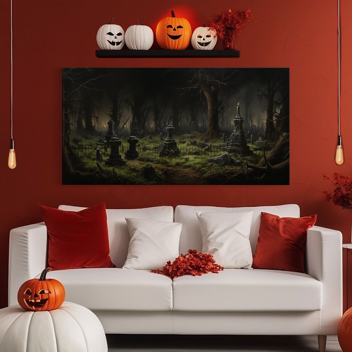 Victorian Haunted Cemetery Dark Forest Mossy Tombstones Candlelight Poster - Image 5