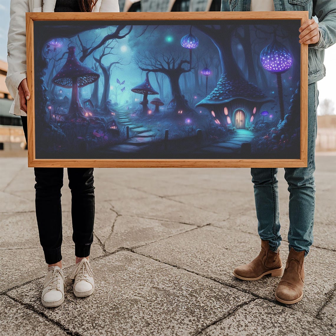 Magical Glowing Mushroom Forest Night Fairy House Fireflies Poster - Image 5