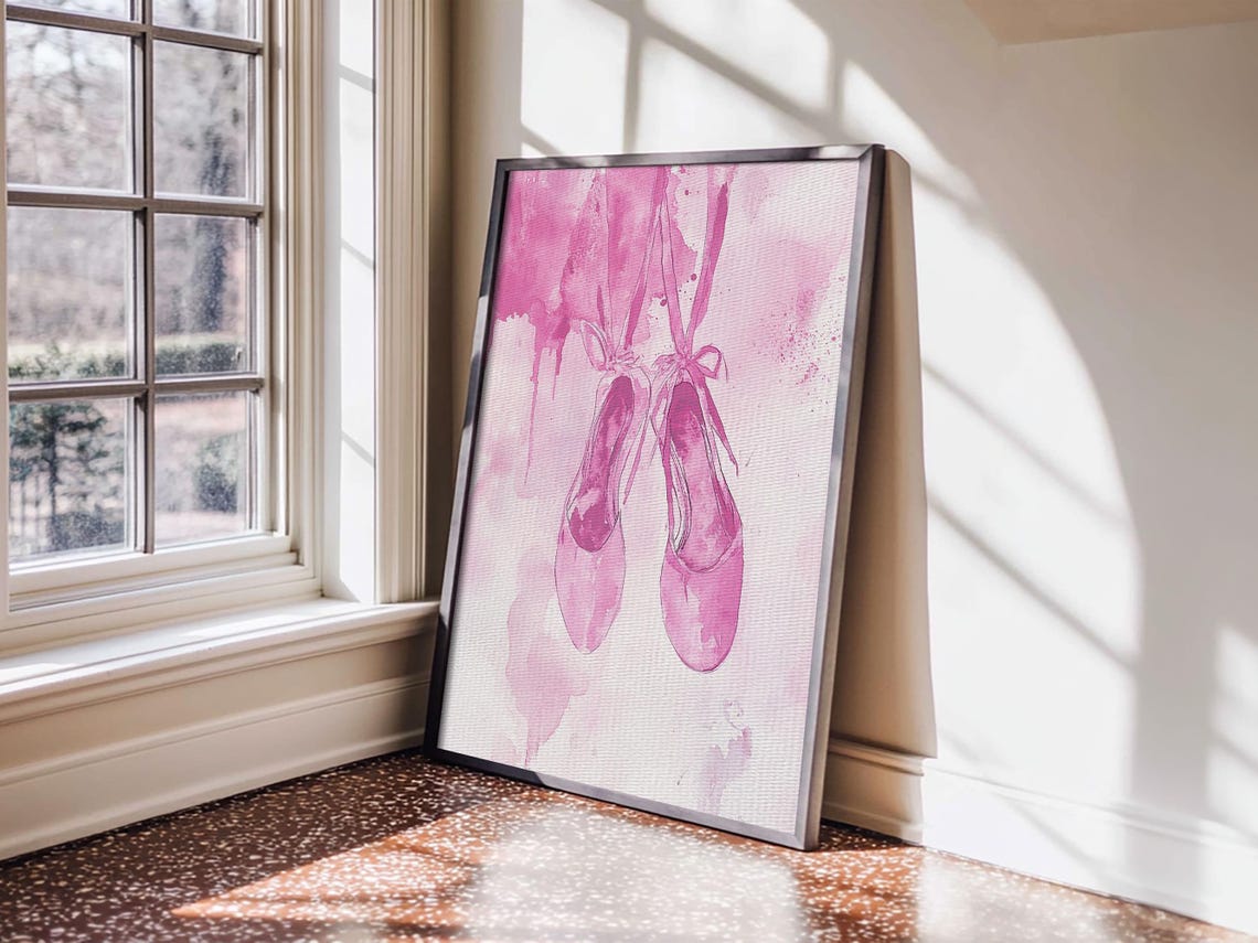 Ballet Shoes Framed Print Whimsical Pink Abstract Wall Art Feminine Bedroom Decor Gift Idea Cottagecore Light Pink Rustic Art - Image 4