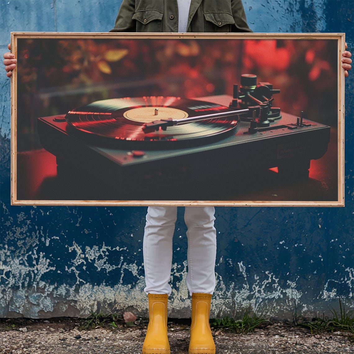 Vintage Vinyl Record Player Warm Red Glow Moody Turntable Music Poster - Image 6