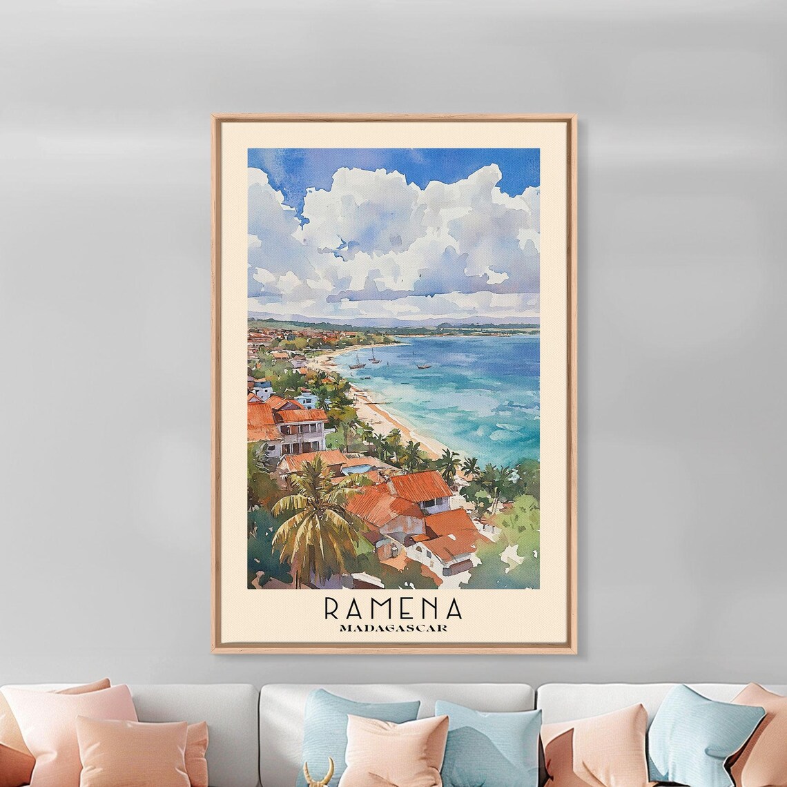 Ramena Madagascar Coastal Town Red Roof Watercolor Travel Poster - Image 2