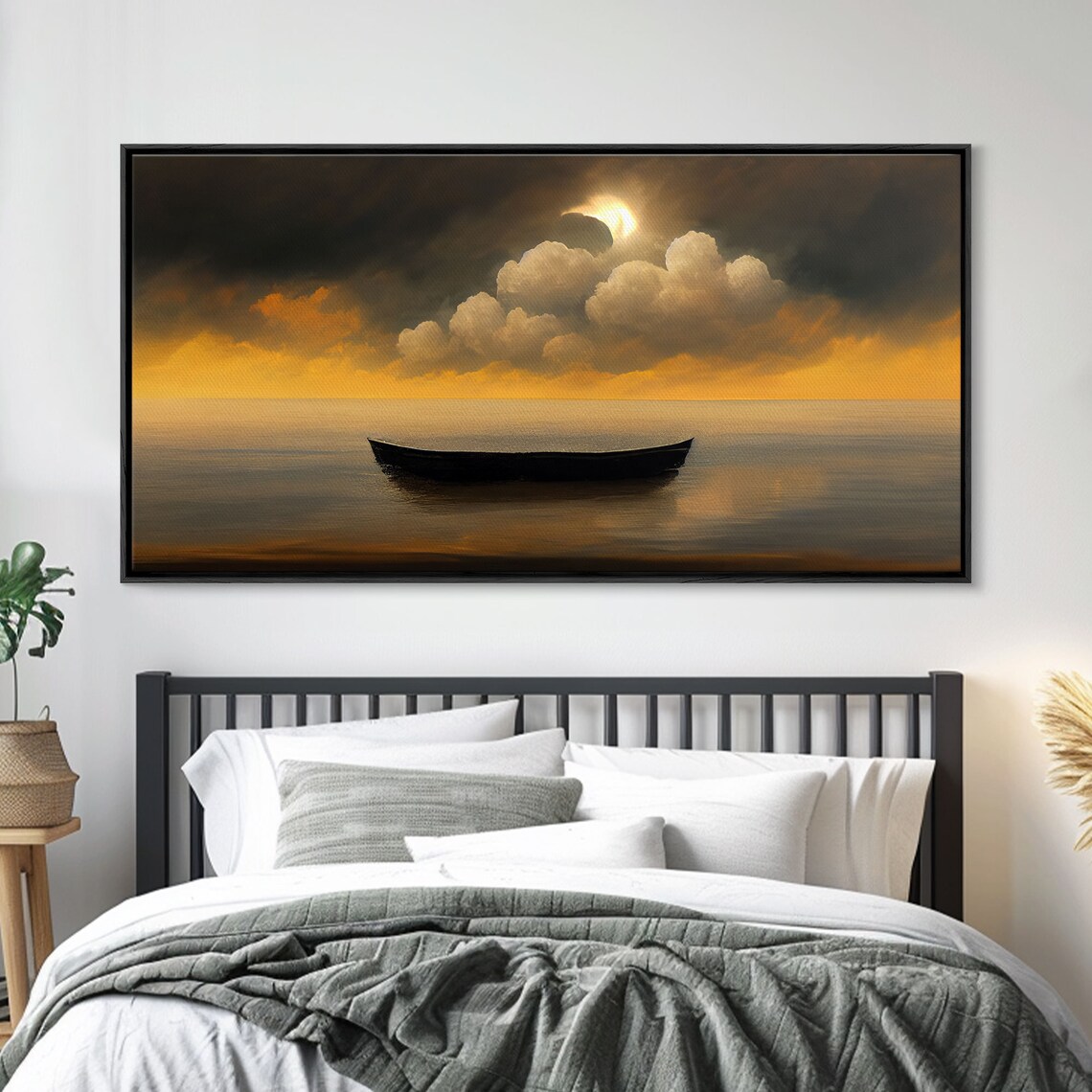 Row Boat On A Lake, Sunset Watercolor Landscape - Image 4