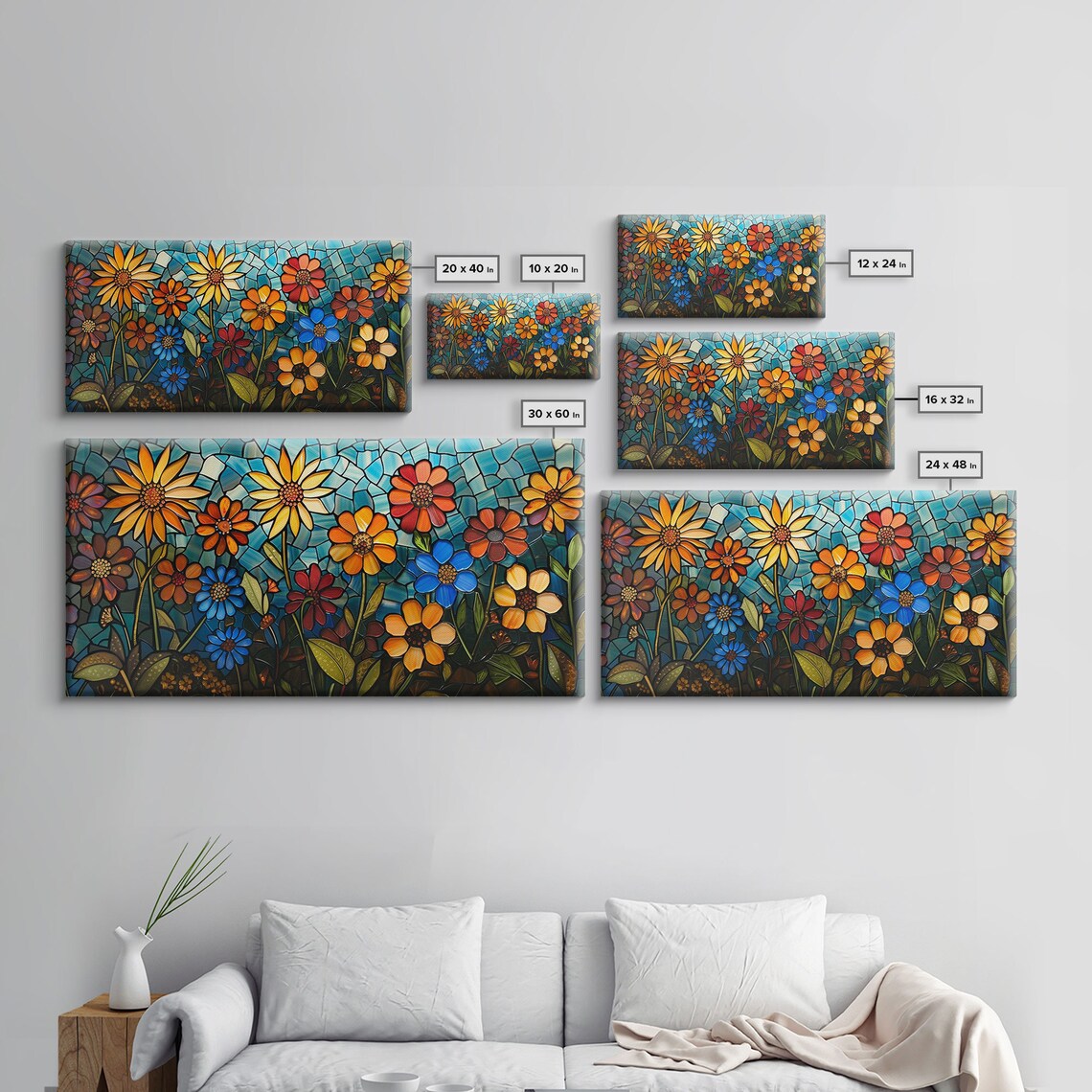 Stained Glass Wildflowers Sunflowers Daisies Mosaic Bloom Art Poster - Image 2