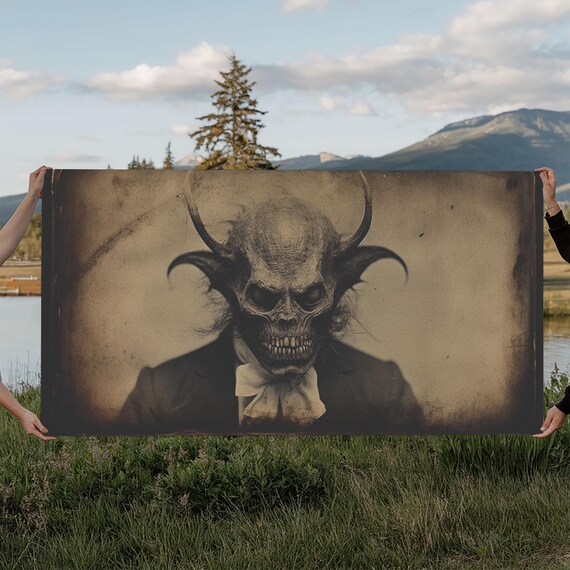 Horned Demon In Suit And Bow Tie Vintage Photo Horror Wall Art