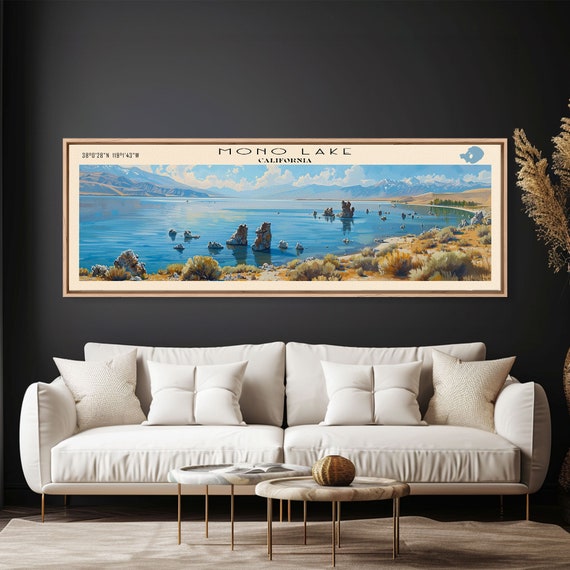 Mono Lake Framed Print Lake House Decor Panoramic Wall Art Travel Poster Landscape Painting Modern Art