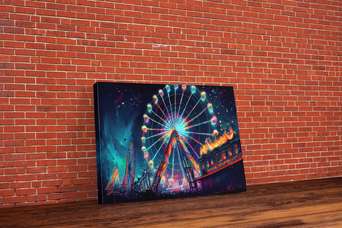 Vaporwave Ferris Wheel Watercolor Art Print, Boardwalk