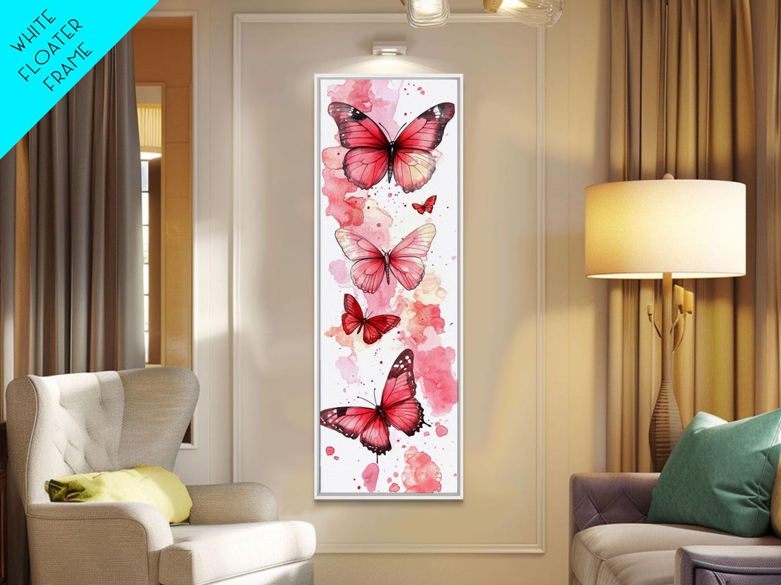 Pink Watercolor Butterflies On White Feminine Wall Art Poster - Image 5