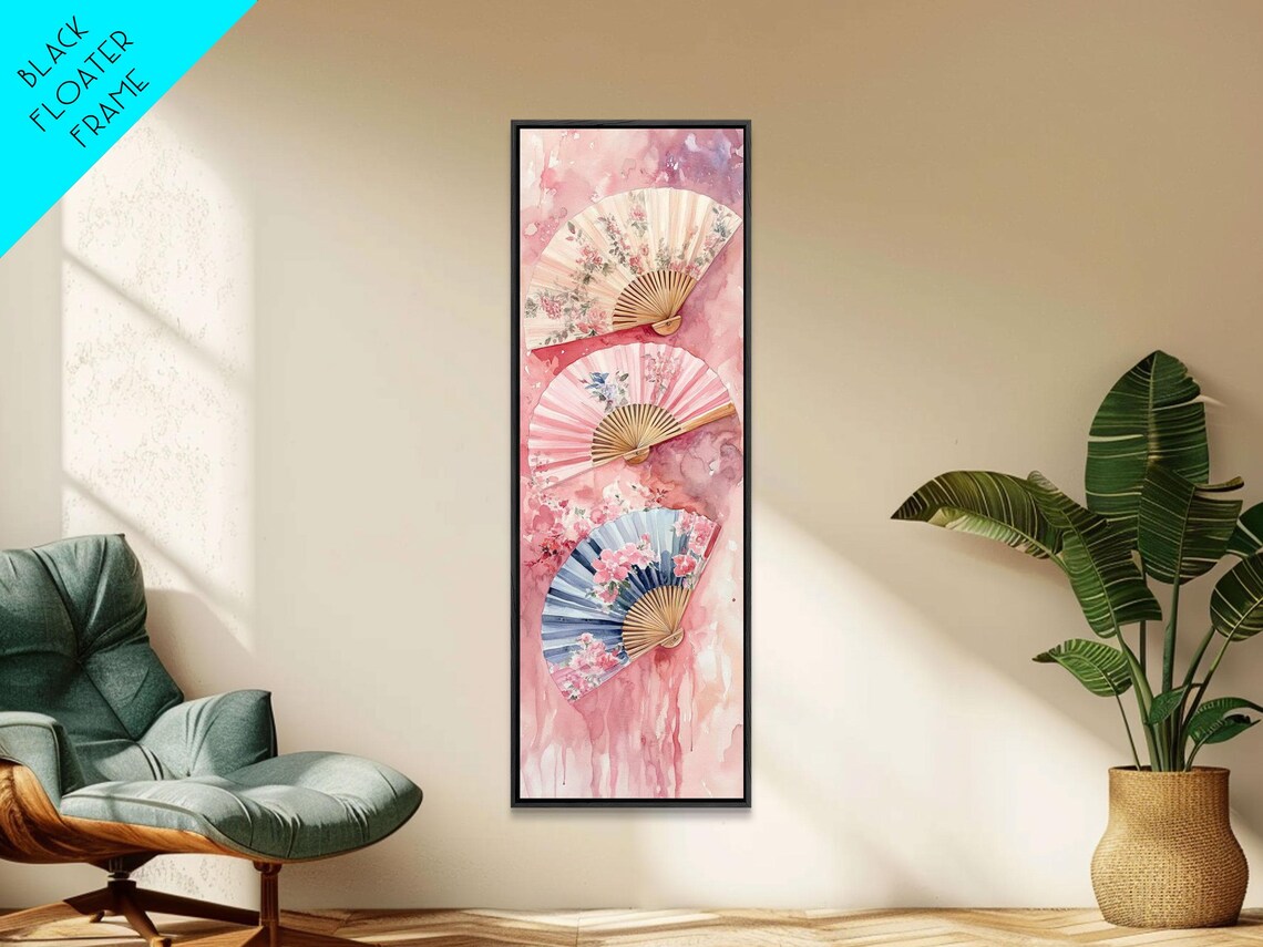 Chinoiserie Floral Folding Fans Pink Watercolor Asian Art Poster - Image 5